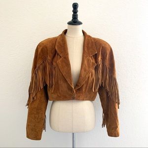 Vintage Phoenix Cropped Fringed Leather Jacket Size 9/10